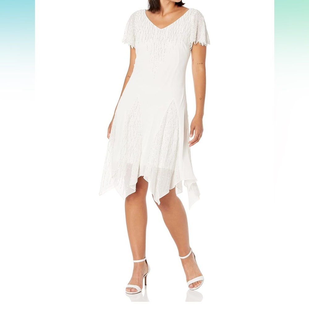 J Kara ivory Asymmetrical Dress 10P
